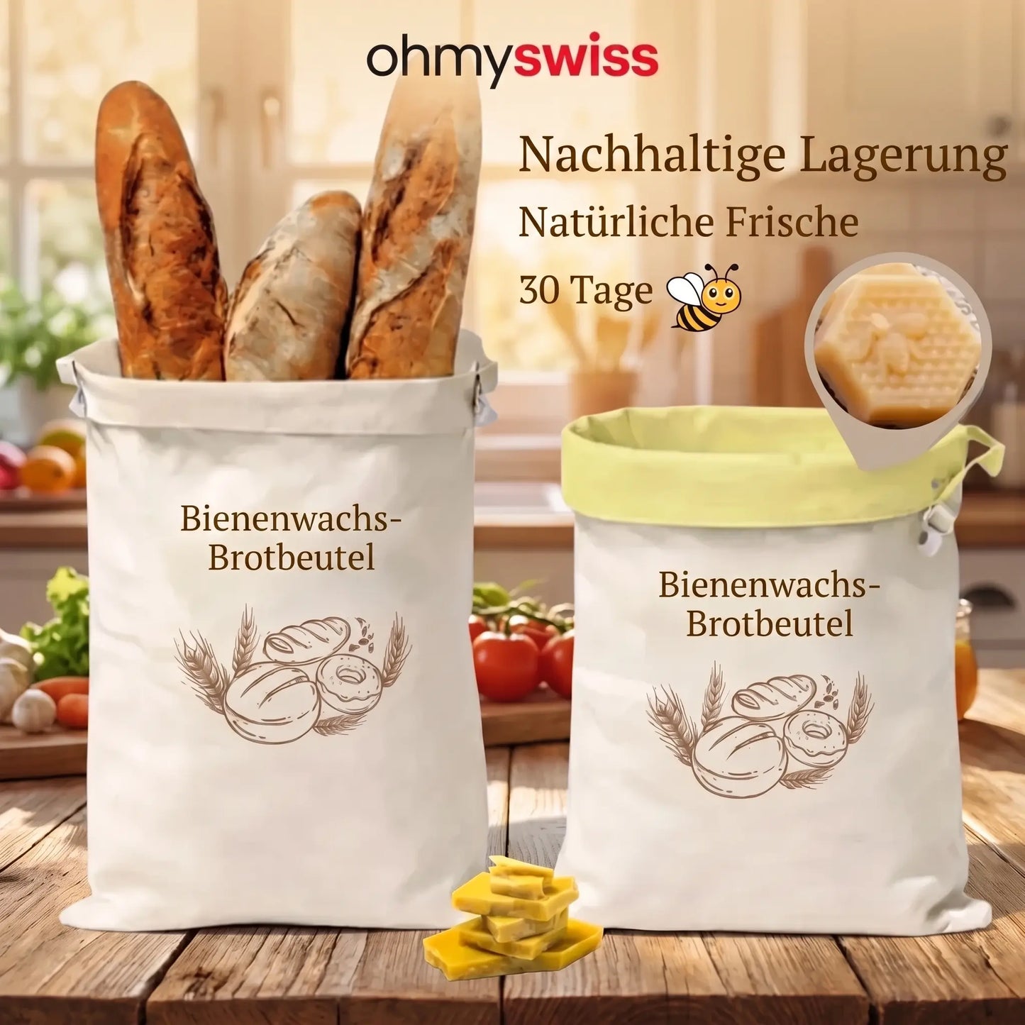 Ohmyswiss Bienenwachs-Brotbeutel