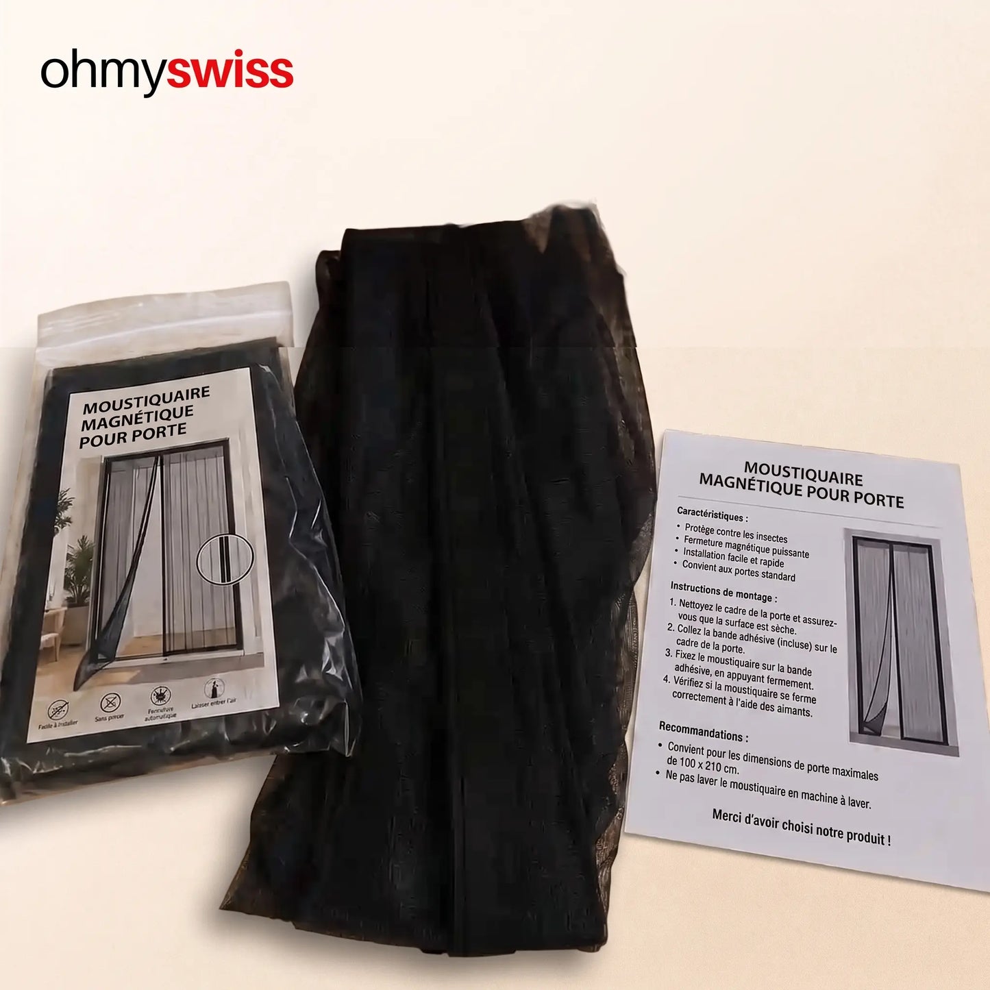 Moustiquaire magnétique pour porte Ohmyswiss