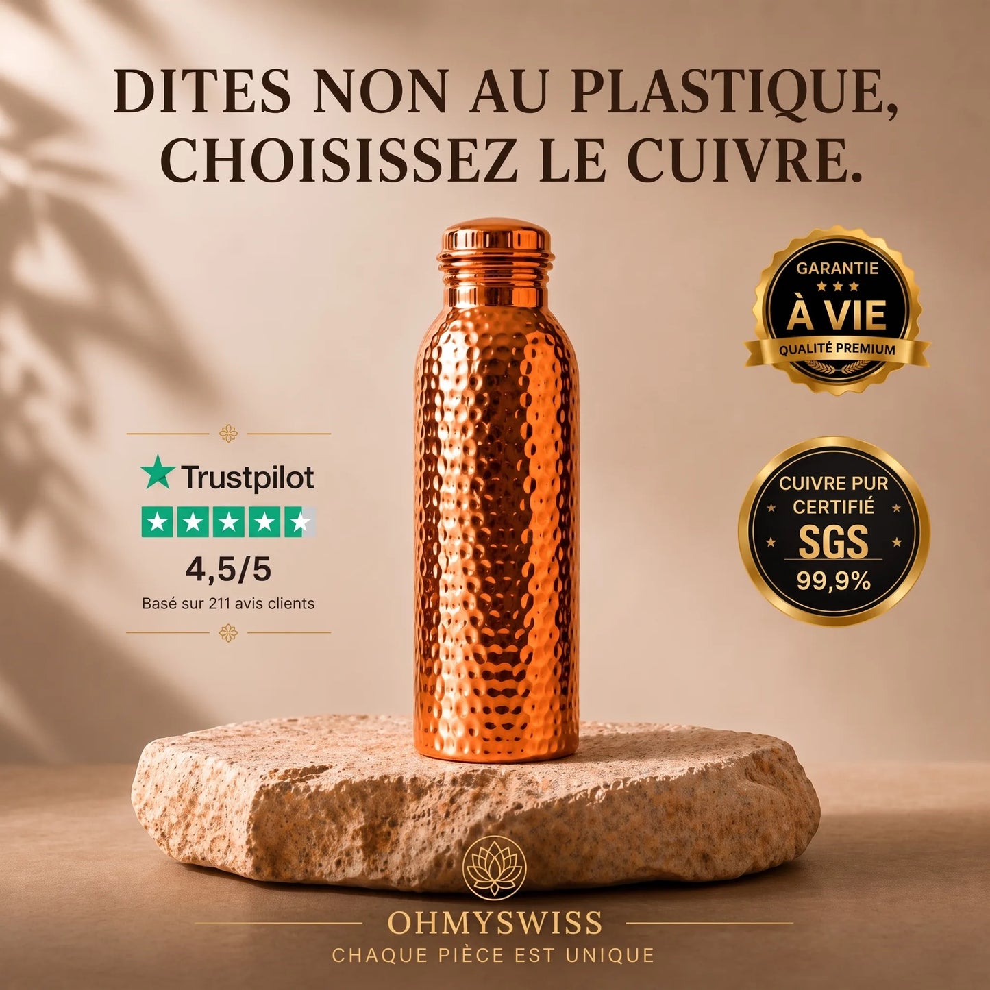 Trinkflasche aus 99,9 % reinem Kupfer – Ayurveda-Ritual von OHMYSWISS