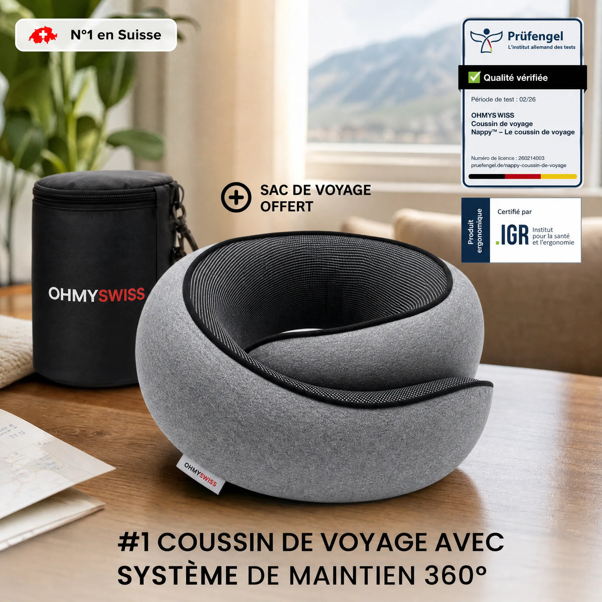 Nappy™ – Il cuscino da viaggio ergonomico OHMYSWISS