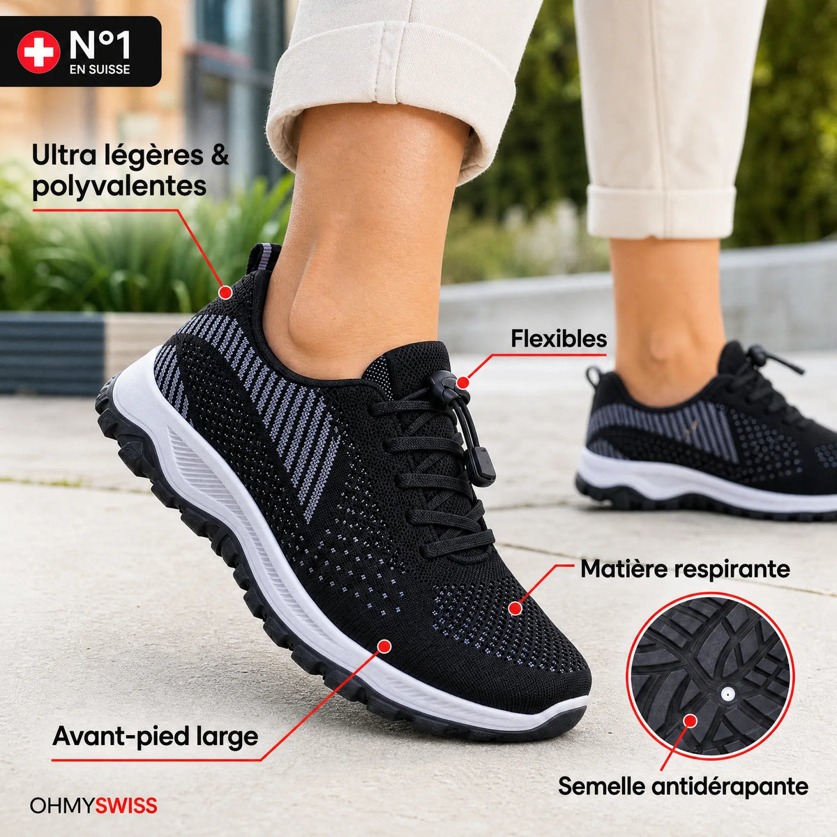 Scarpe da ginnastica comode per piedi gonfi e larghi OHMYSWISS
