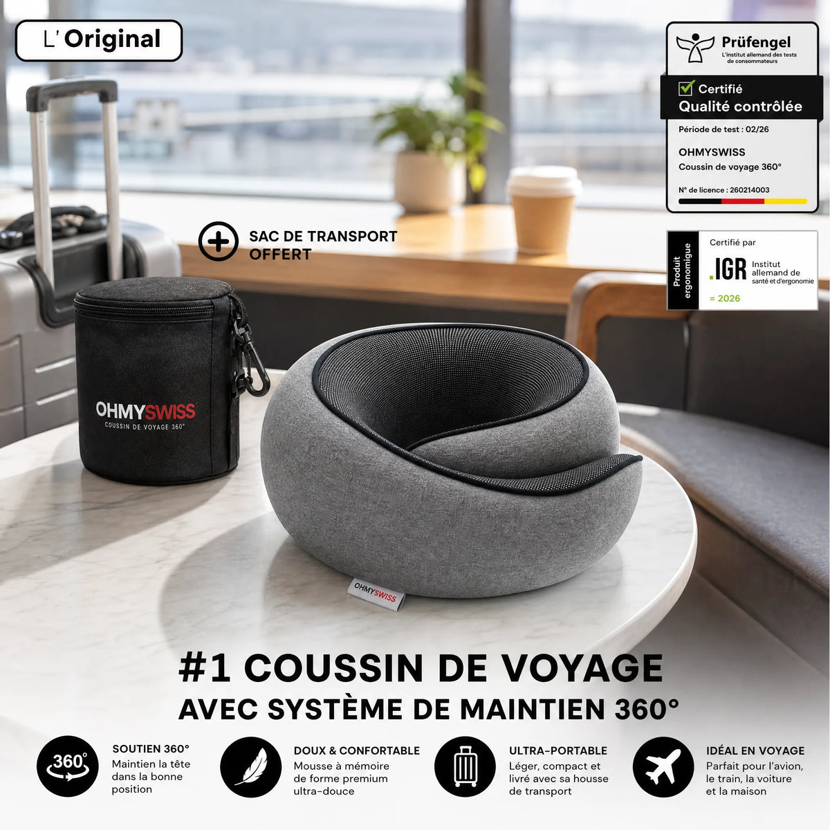 Nappy™ – Il cuscino da viaggio ergonomico OHMYSWISS
