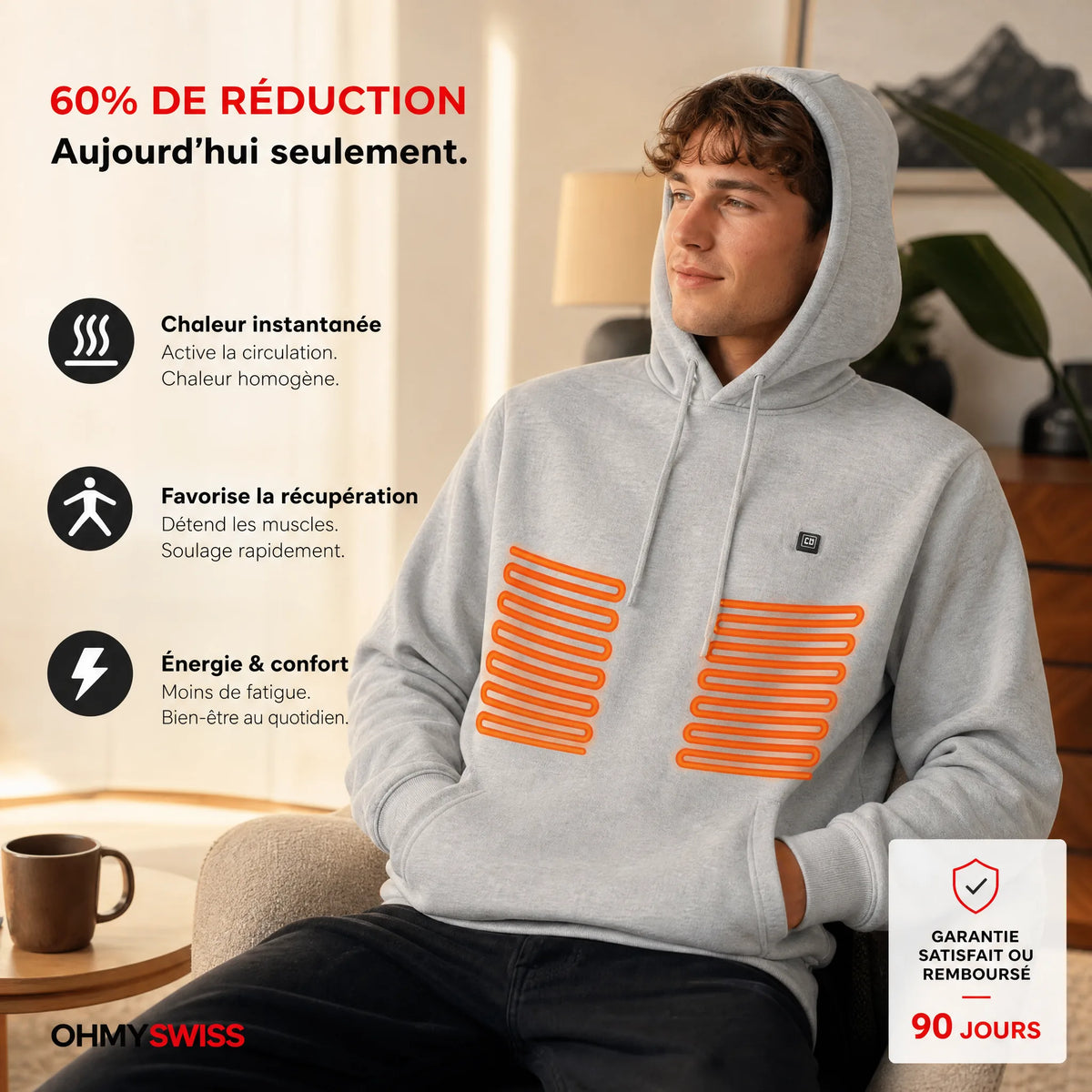 Felpa con cappuccio riscaldata Premium OHMYSWISS