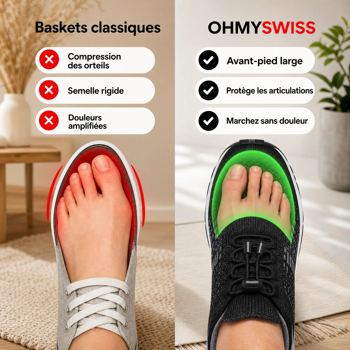 Scarpe da ginnastica comode per piedi gonfi e larghi OHMYSWISS