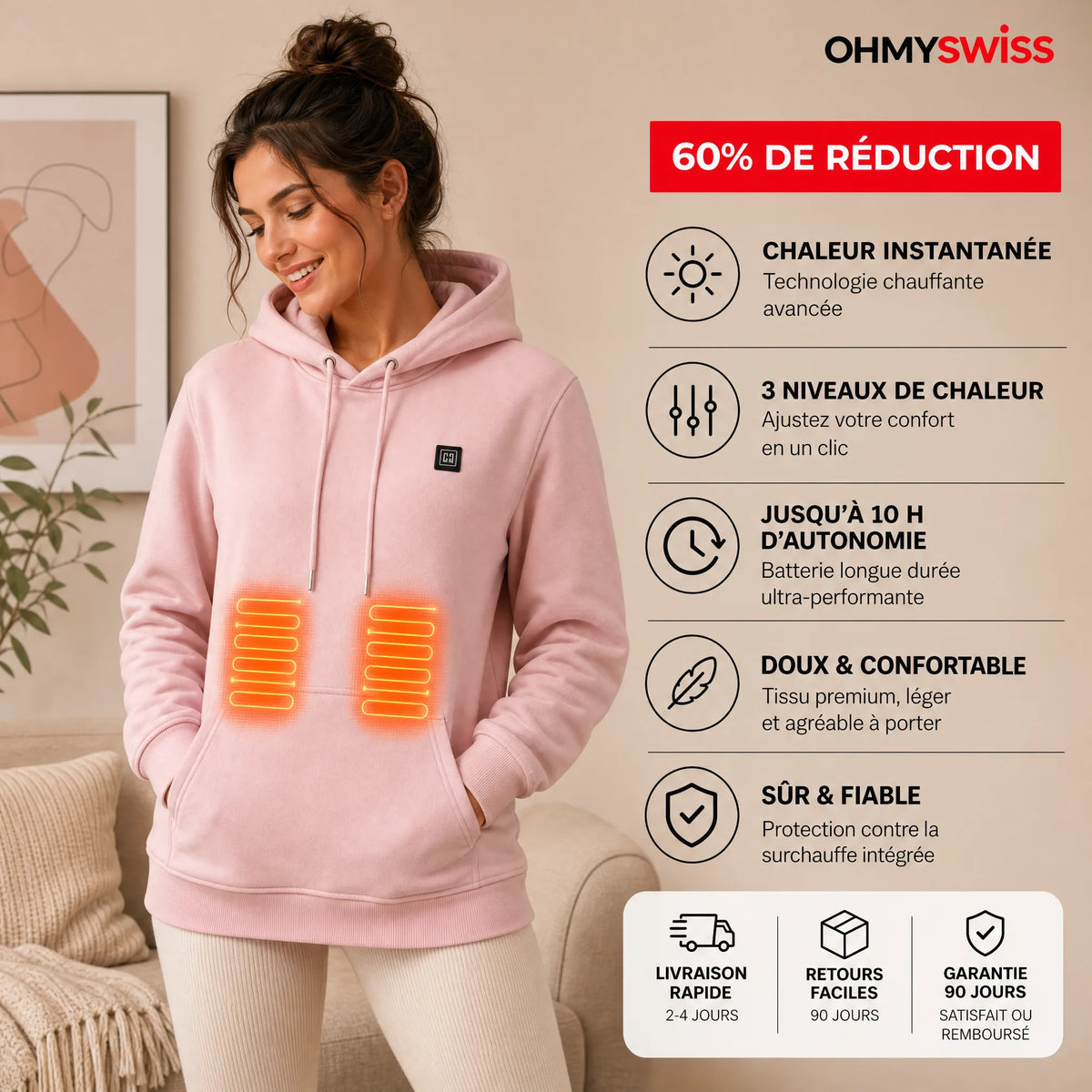 Felpa con cappuccio riscaldata Premium OHMYSWISS