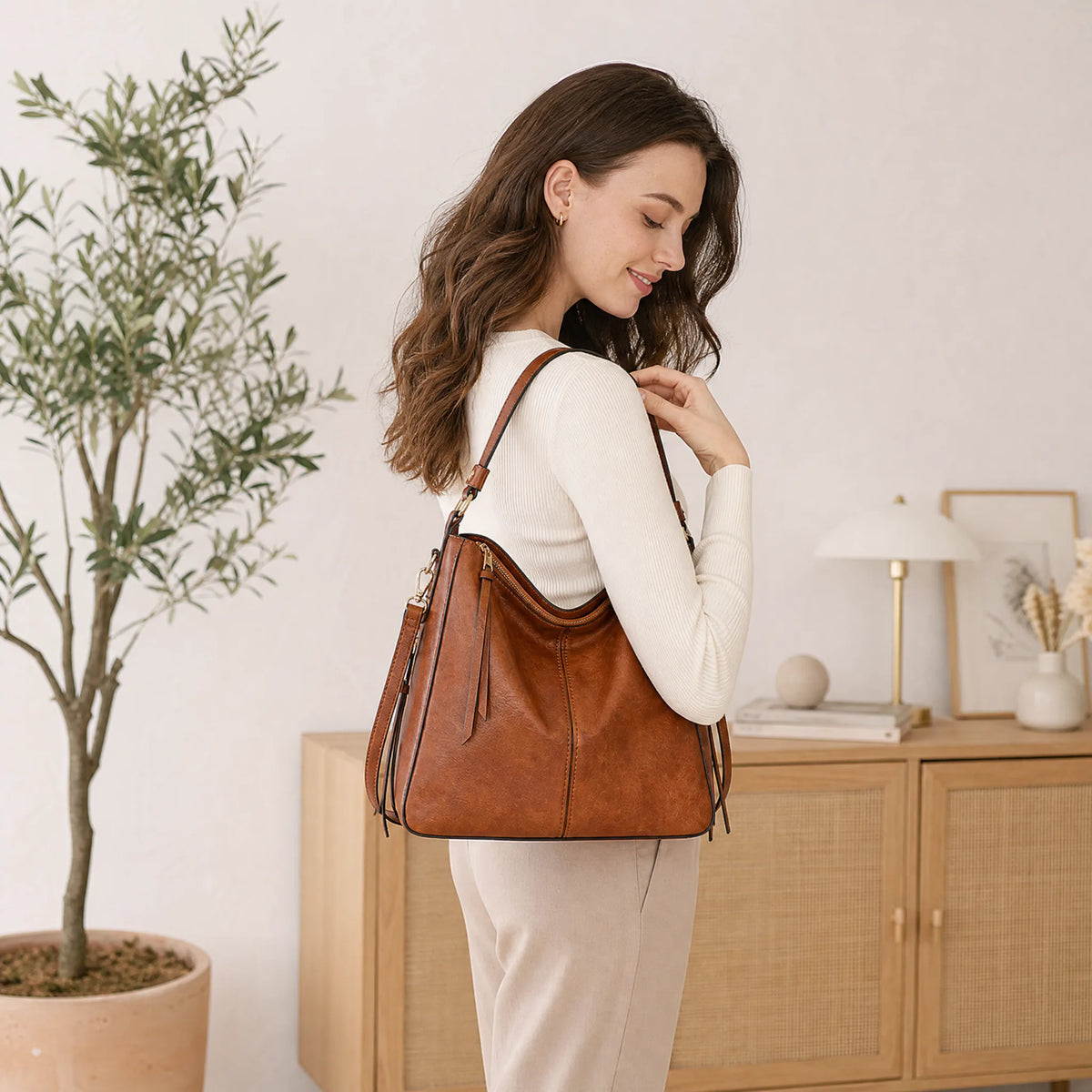 Borsa Hobo in pelle di lusso, set da 3 pezzi OHMYSWISS