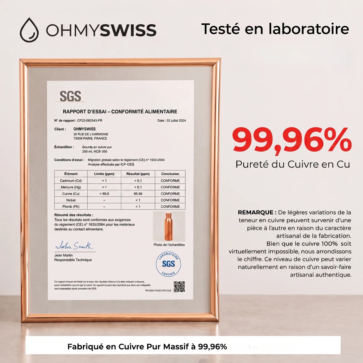 Trinkflasche aus 99,9 % reinem Kupfer – Ayurveda-Ritual von OHMYSWISS