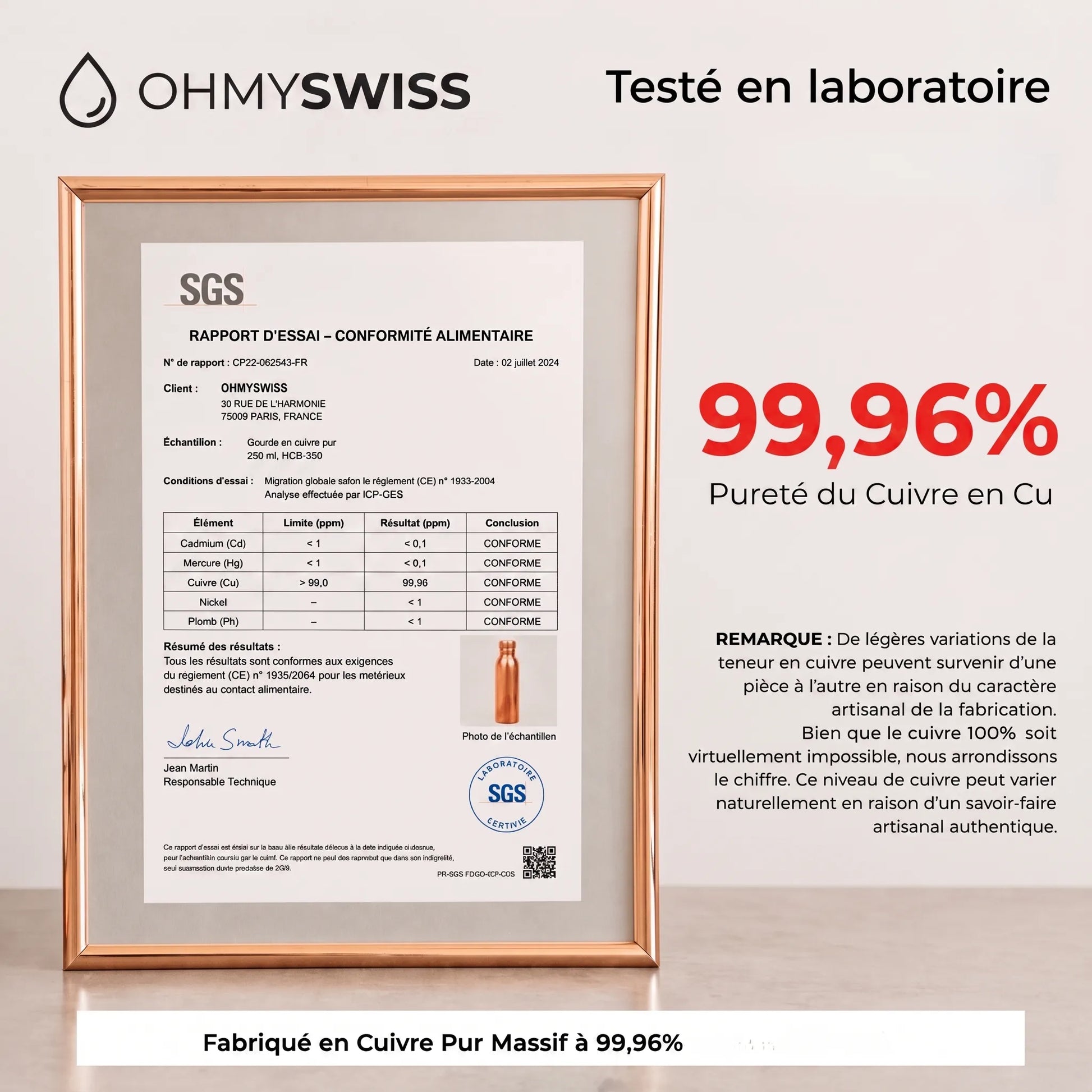 Trinkflasche aus 99,9 % reinem Kupfer – Ayurveda-Ritual von OHMYSWISS