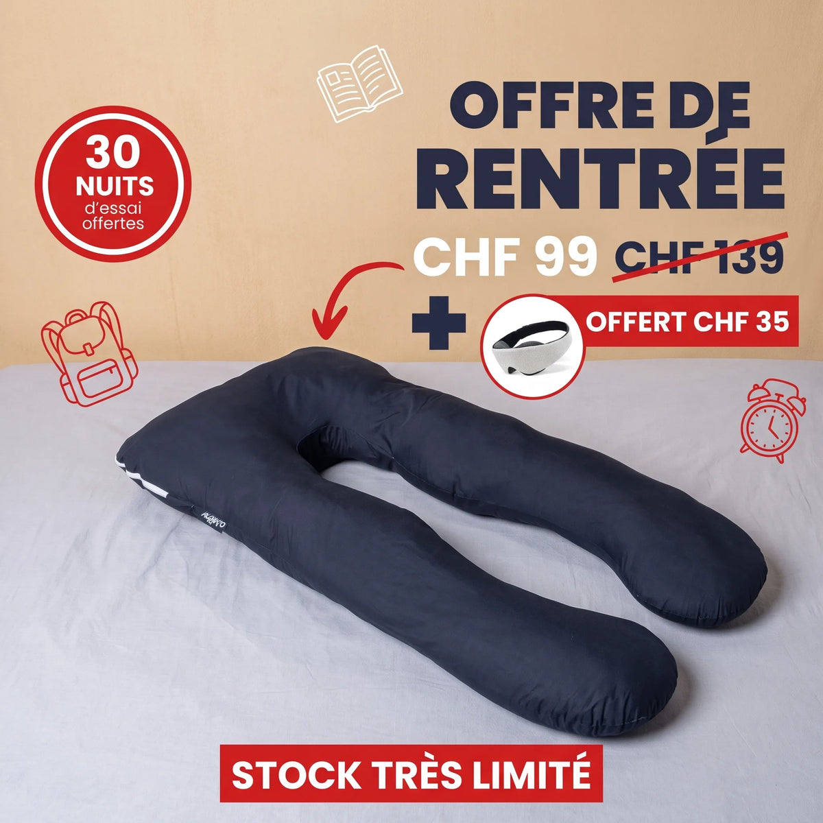 Coussin Ergonomique en U XXL OHMYSWISS