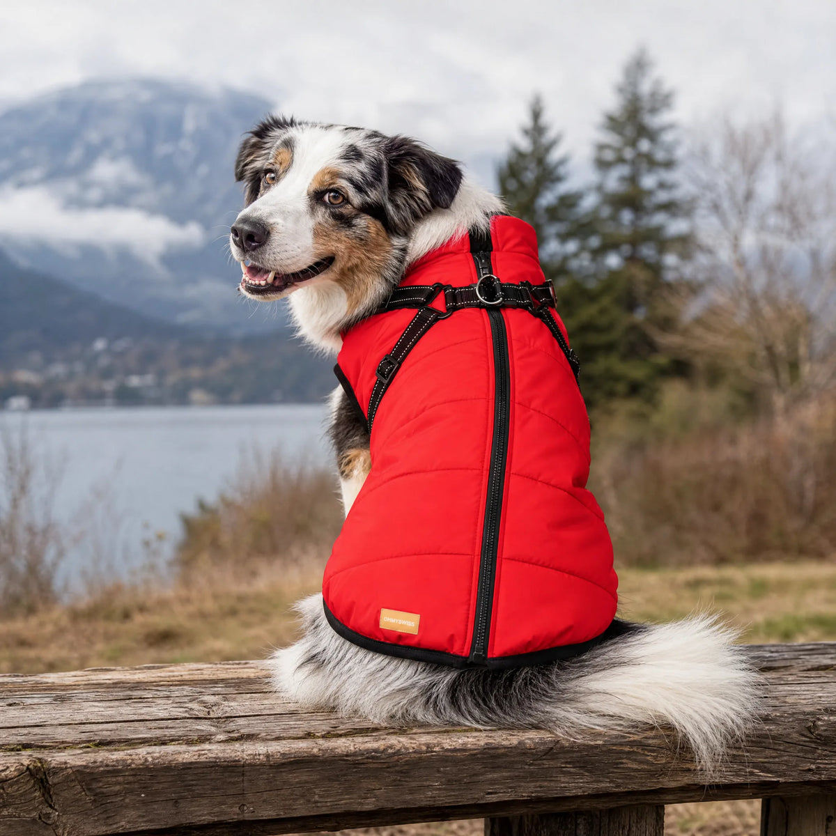 Wasserdichter 3-in-1-Hundemantel mit integriertem Geschirr von OHMYSWISS