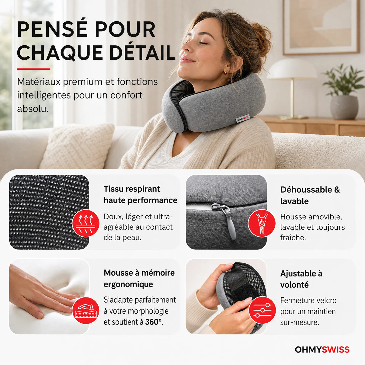 Nappy™ – Il cuscino da viaggio ergonomico OHMYSWISS