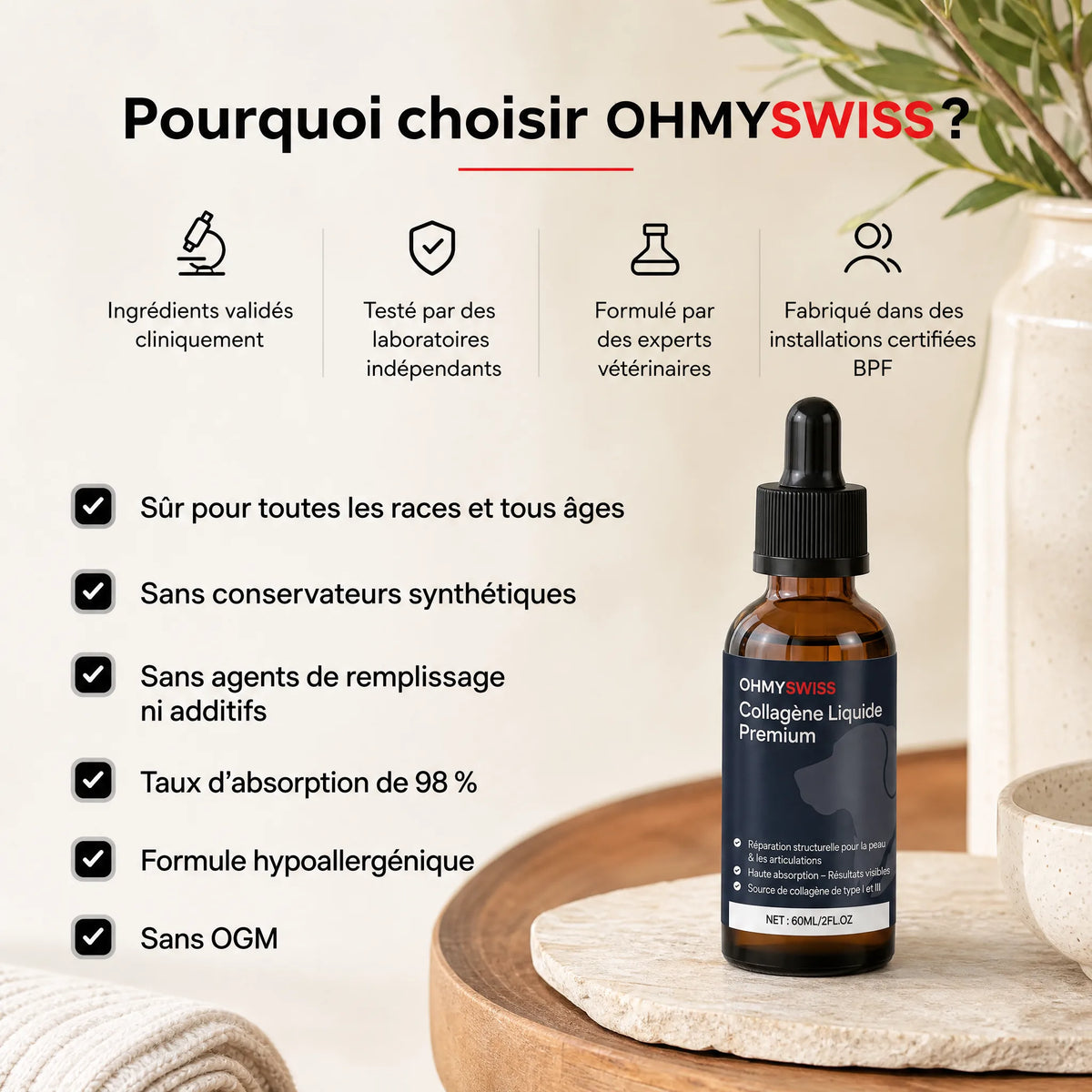 Collagene liquido premium per cani OHMYSWISS