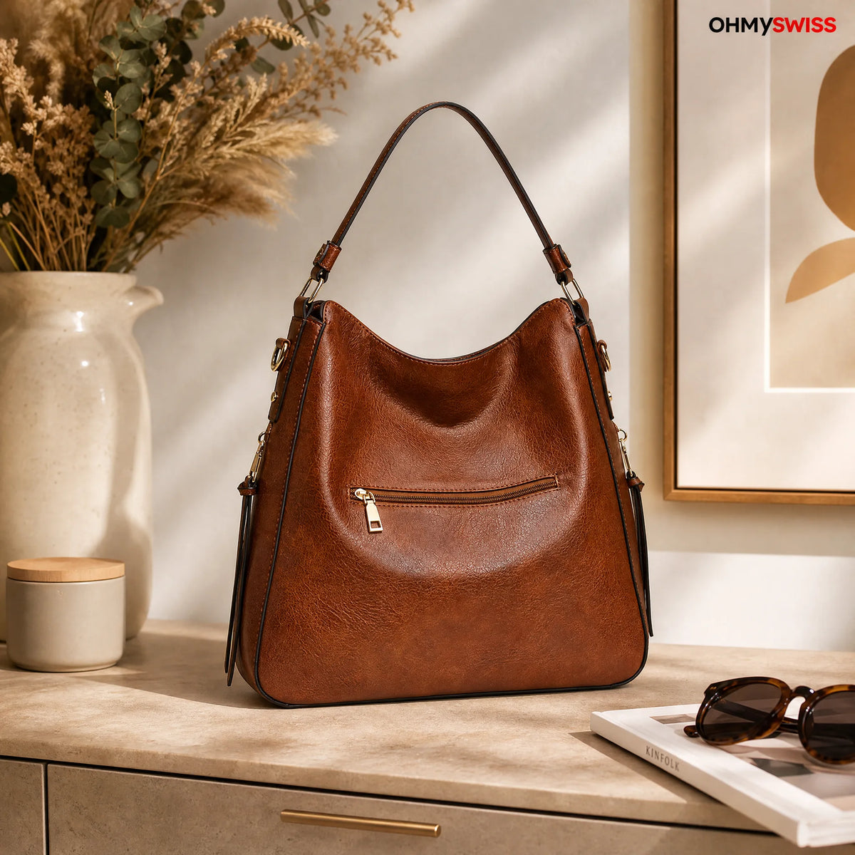 Borsa Hobo in pelle di lusso, set da 3 pezzi OHMYSWISS