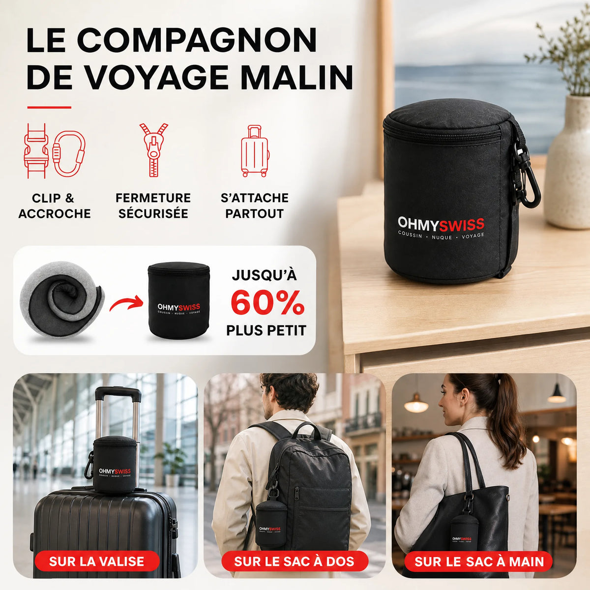 Nappy™ – Il cuscino da viaggio ergonomico OHMYSWISS