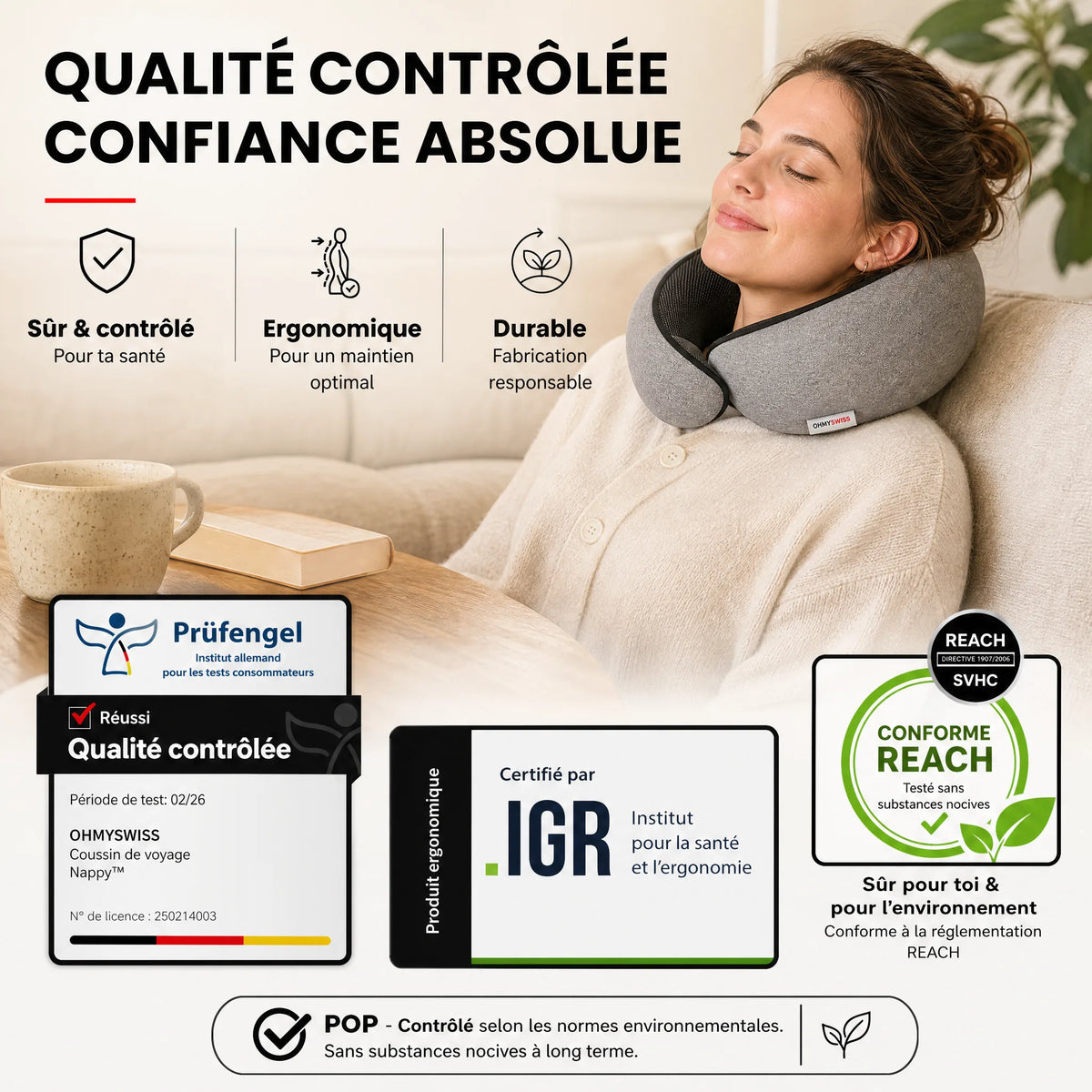 Nappy™ – Il cuscino da viaggio ergonomico OHMYSWISS