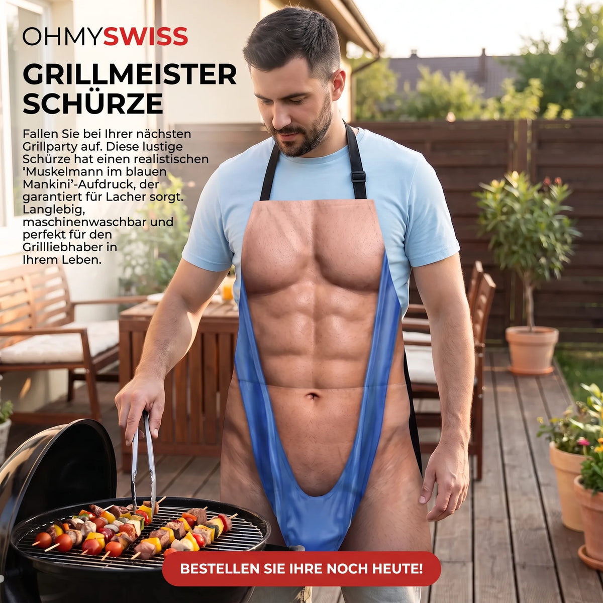 Personalisierte Grillschürze mit Tasche – König des Grills OHMYSWISS