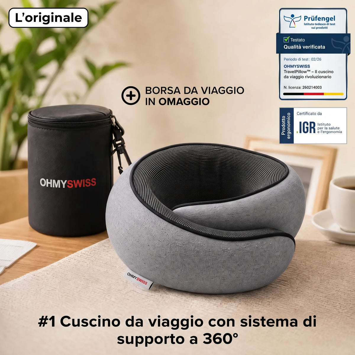 Cuscino da viaggio ergonomico OHMYSWISS