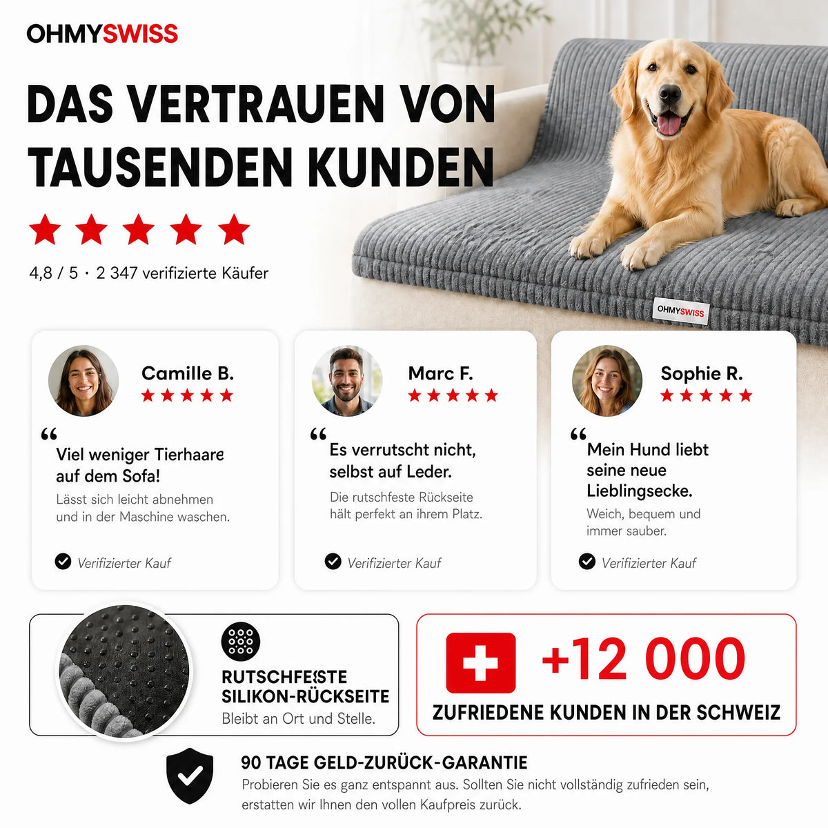 Sofa-Schutzbezug aus Plüsch mit Haarschutz von OHMYSWISS