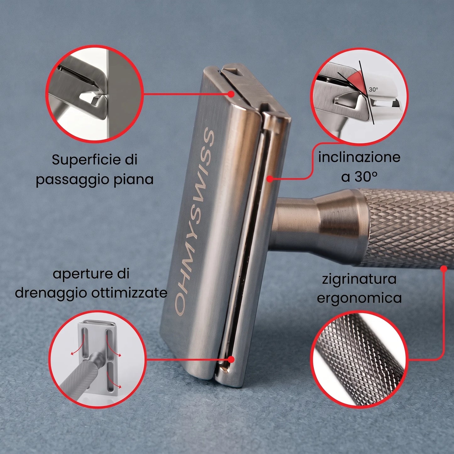 Rasoio di Sicurezza 30° Pelle Sensibile OHMYSWISS