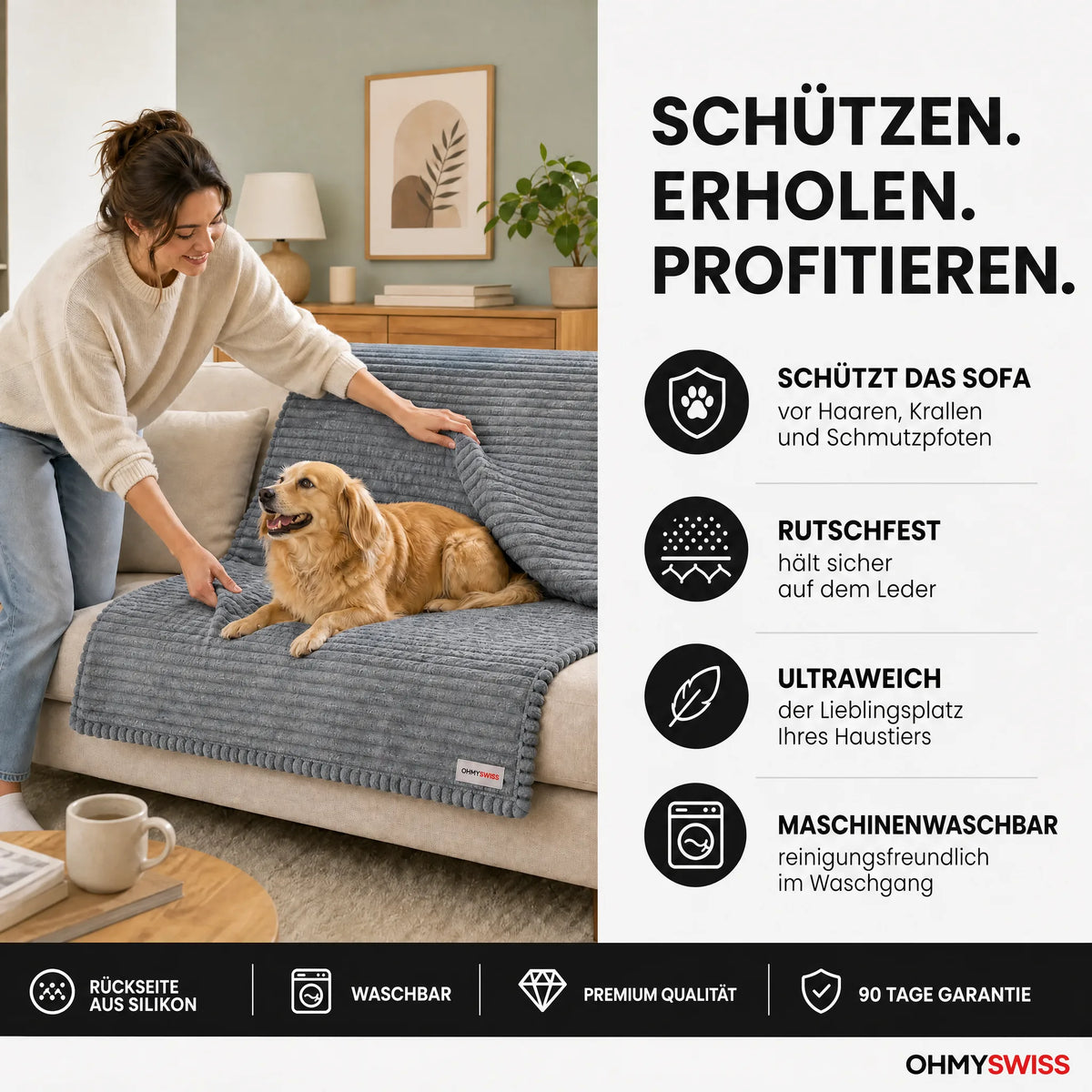 Sofa-Schutzbezug aus Plüsch mit Haarschutz von OHMYSWISS