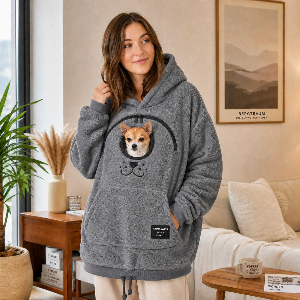 Tier-Tragepullover mit Sherpa-Tasche – Hände Frei, Tier Nah OHMYSWISS