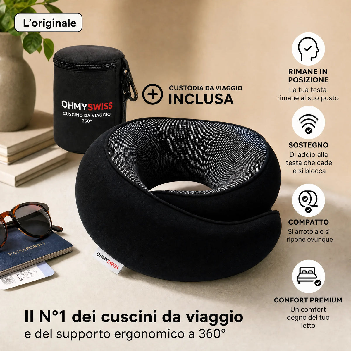 Cuscino da viaggio ergonomico OHMYSWISS