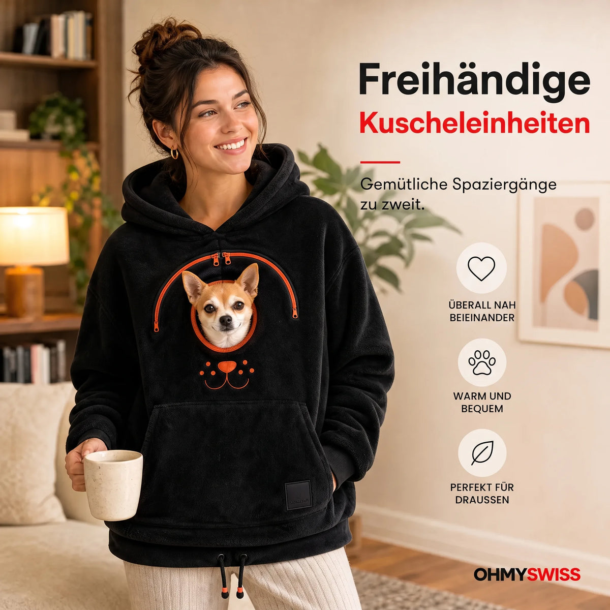 Tier-Tragepullover mit Sherpa-Tasche – Hände Frei, Tier Nah OHMYSWISS