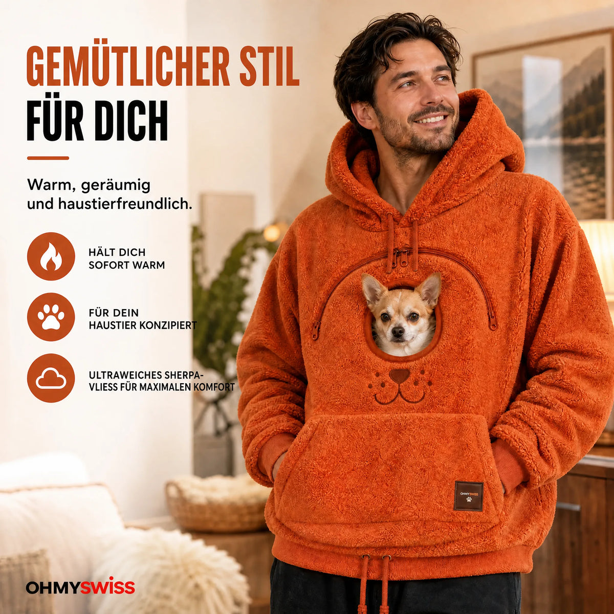 Tier-Tragepullover mit Sherpa-Tasche – Hände Frei, Tier Nah OHMYSWISS
