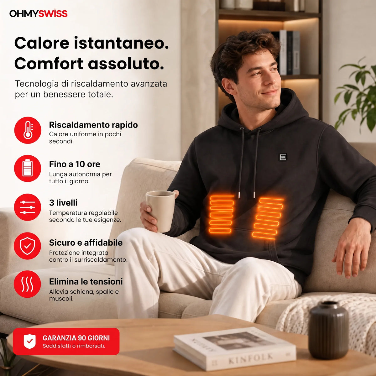 Felpa con cappuccio riscaldante Premium OHMYSWISS