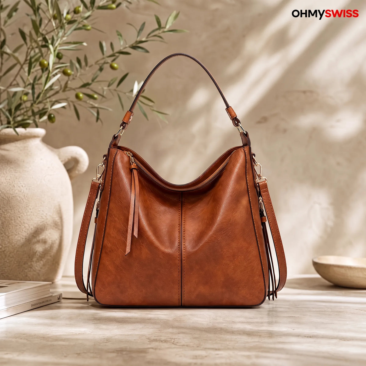 Set da 3 pezzi con borsa Hobo in pelle di lusso OHMYSWISS