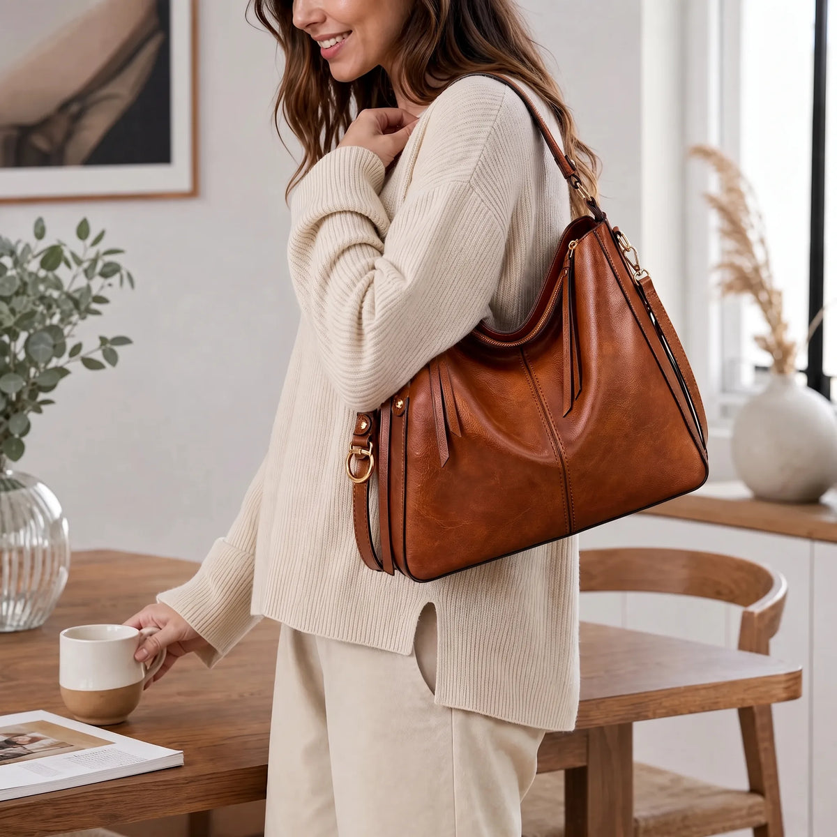 Borsa Hobo in pelle di lusso, 3 pezzi, OHMYSWISS