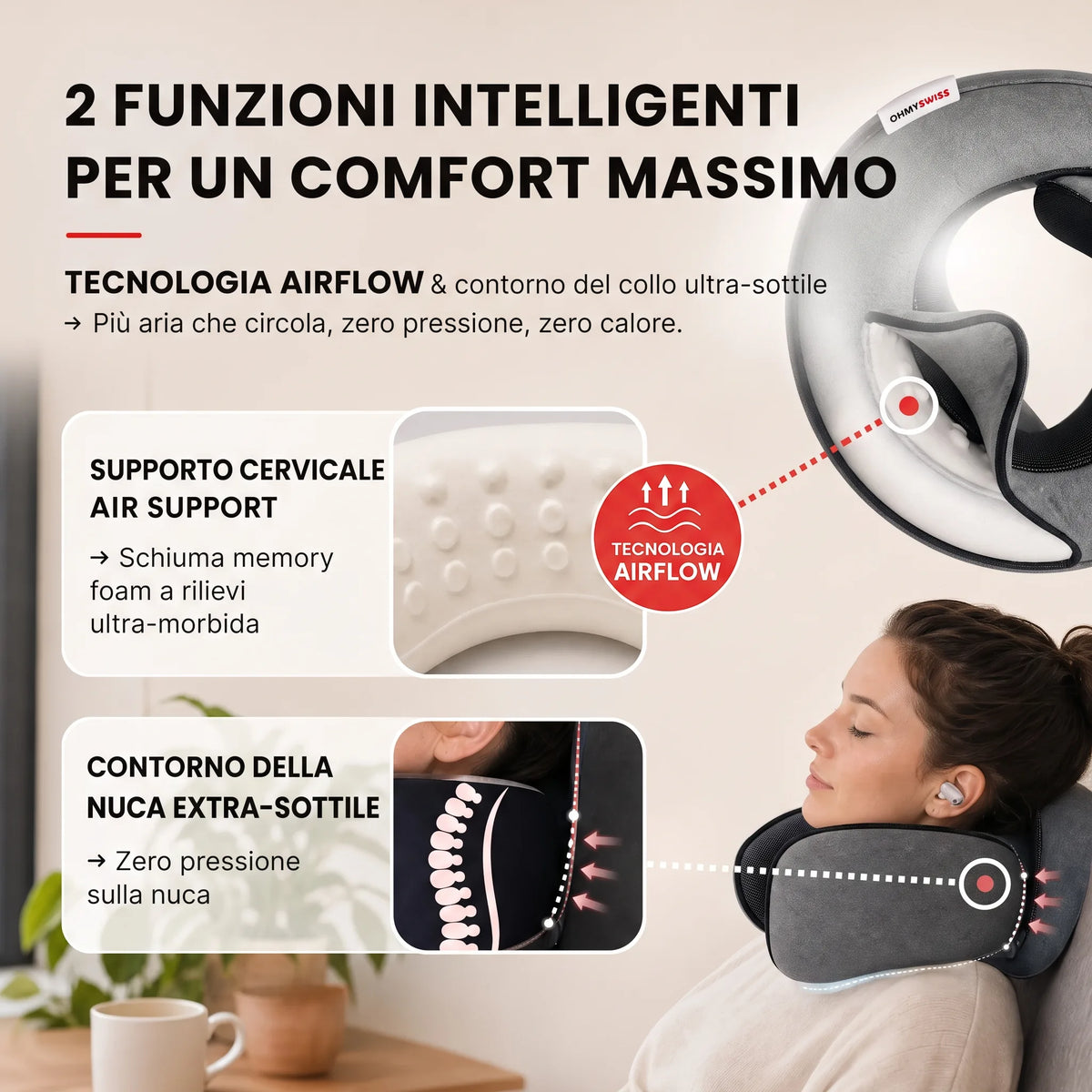 Cuscino da viaggio ergonomico OHMYSWISS