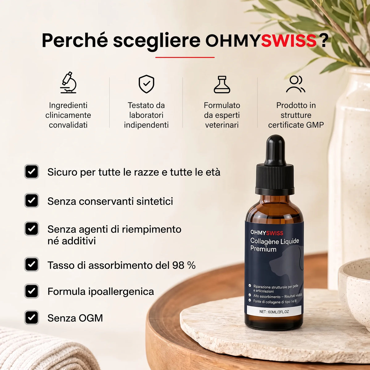 Collagene liquido premium per cani OHMYSWISS