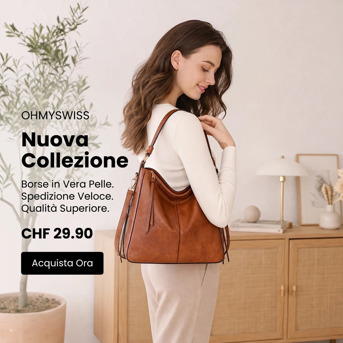 Borsa Hobo in pelle di lusso, 3 pezzi, OHMYSWISS