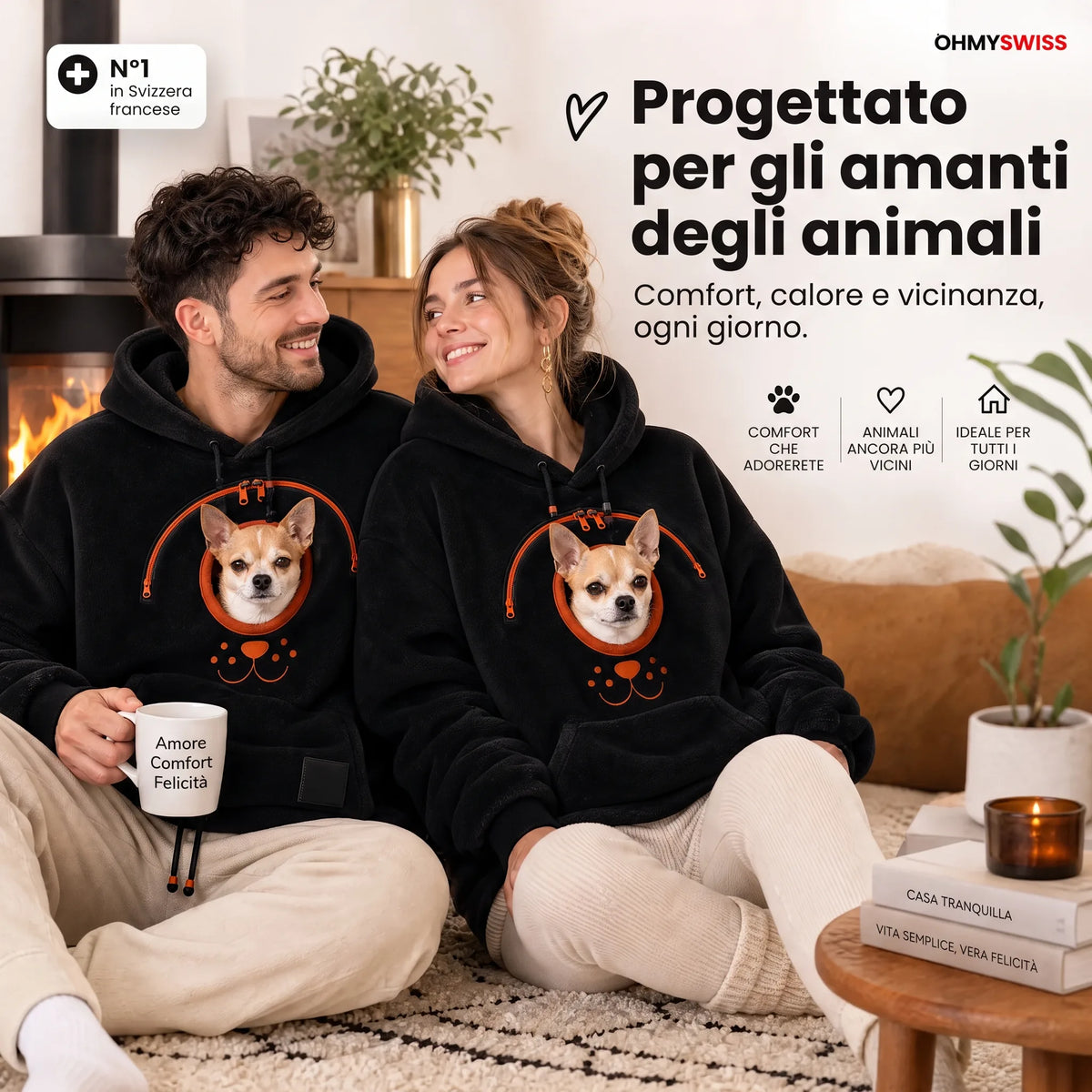 Felpa con cappuccio porta-animali Sherpa – Trasporta il tuo amico a quattro zampe con le mani libere OHMYSWISS