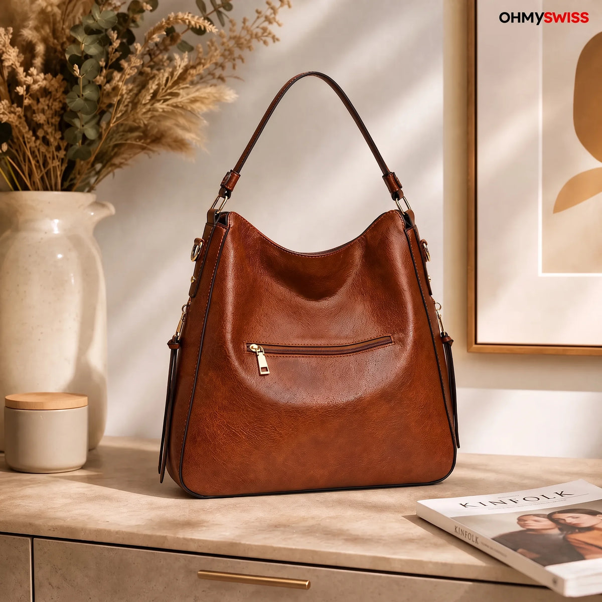 Borsa Hobo in pelle di lusso, 3 pezzi, OHMYSWISS