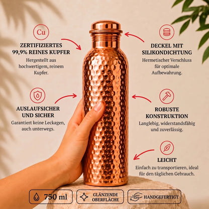 Borraccia in rame puro al 99,9% – Rituale ayurvedico OHMYSWISS