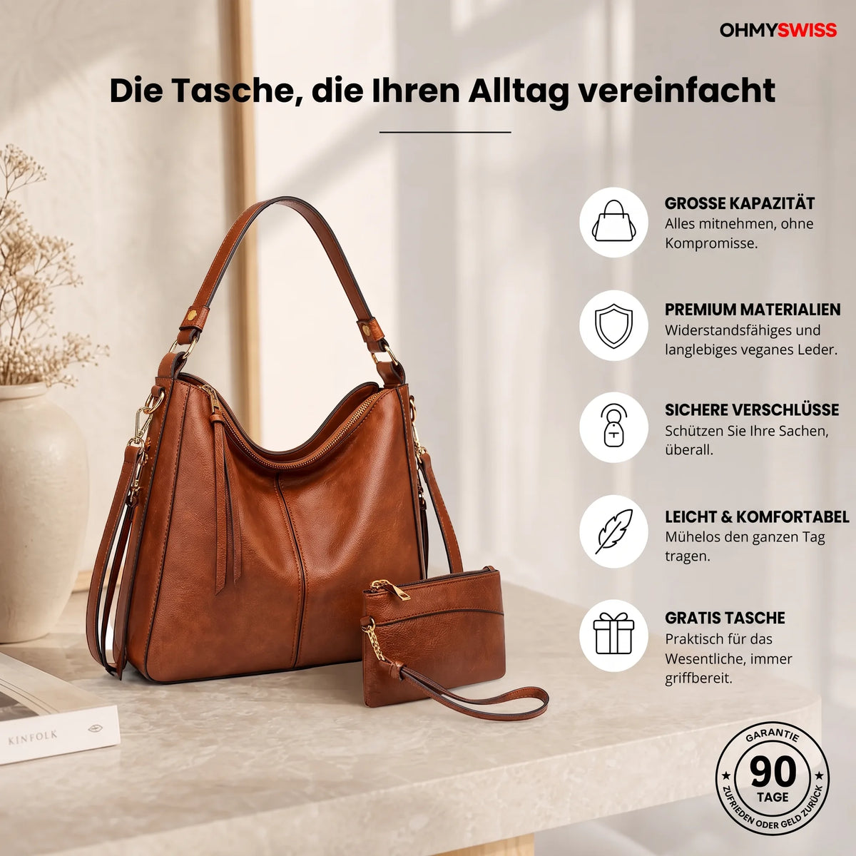 Set da 3 pezzi con borsa Hobo in pelle di lusso OHMYSWISS