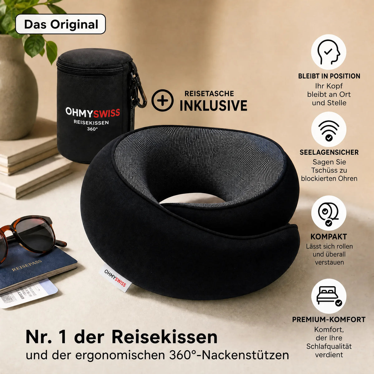 Cuscino da viaggio ergonomico OHMYSWISS