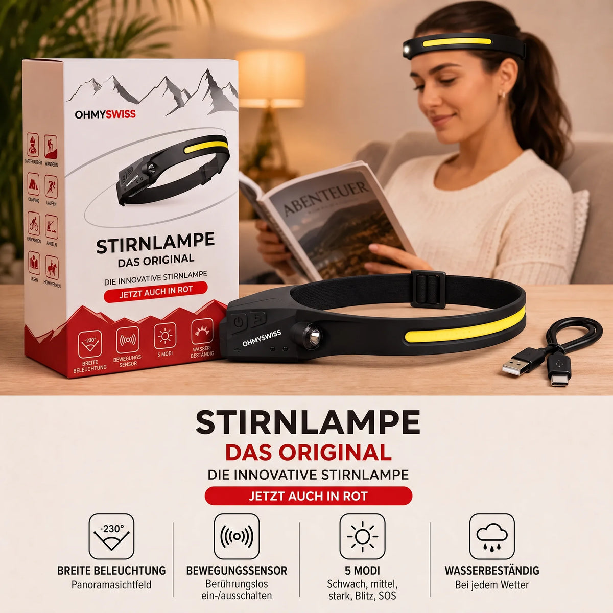 LED-Stirnlampe 230° OHMYSWISS