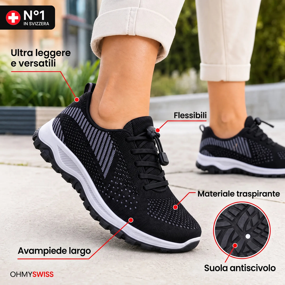 AmpliSoft™ — Sneaker comode per piedi gonfi e larghi OHMYSWISS