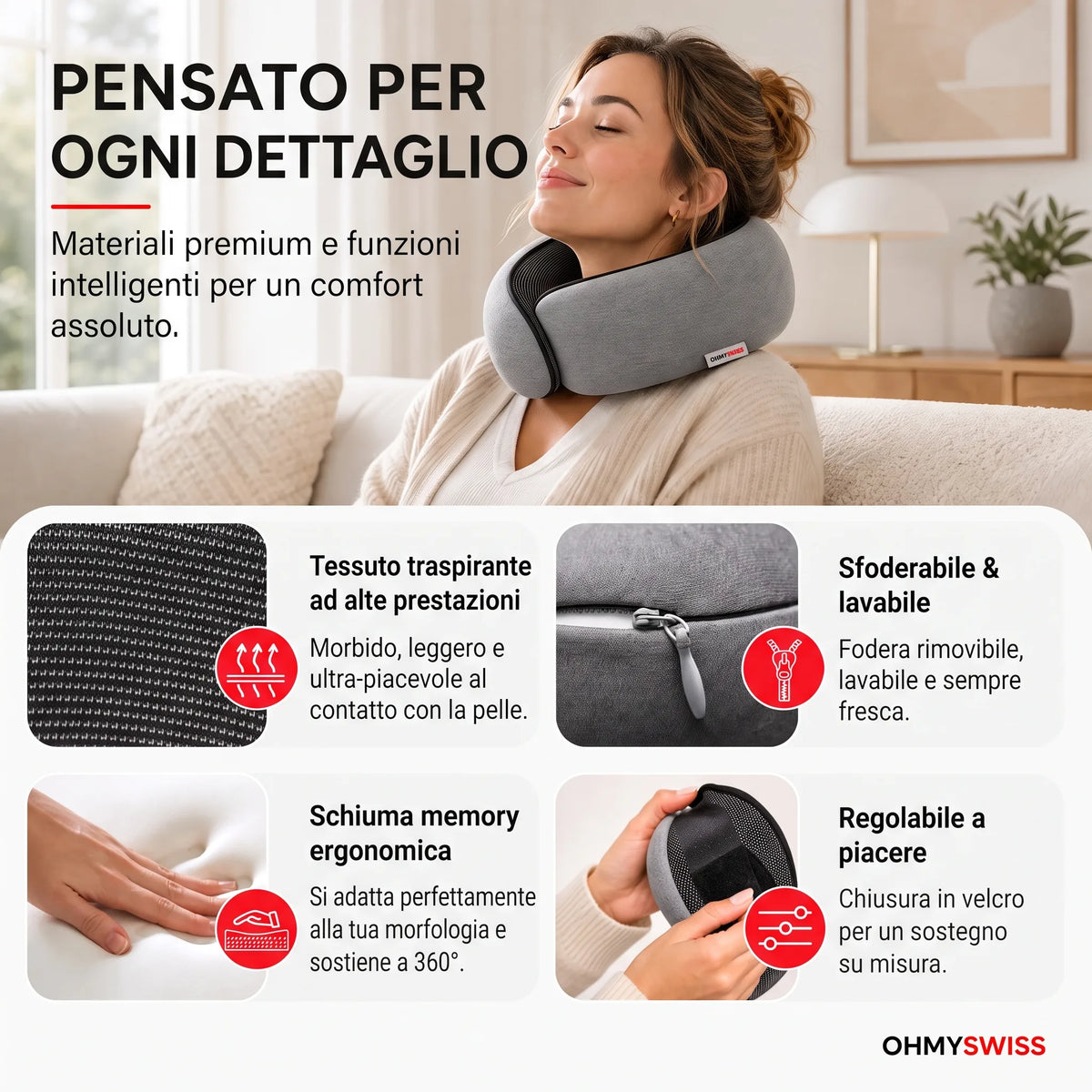 Cuscino da viaggio ergonomico OHMYSWISS