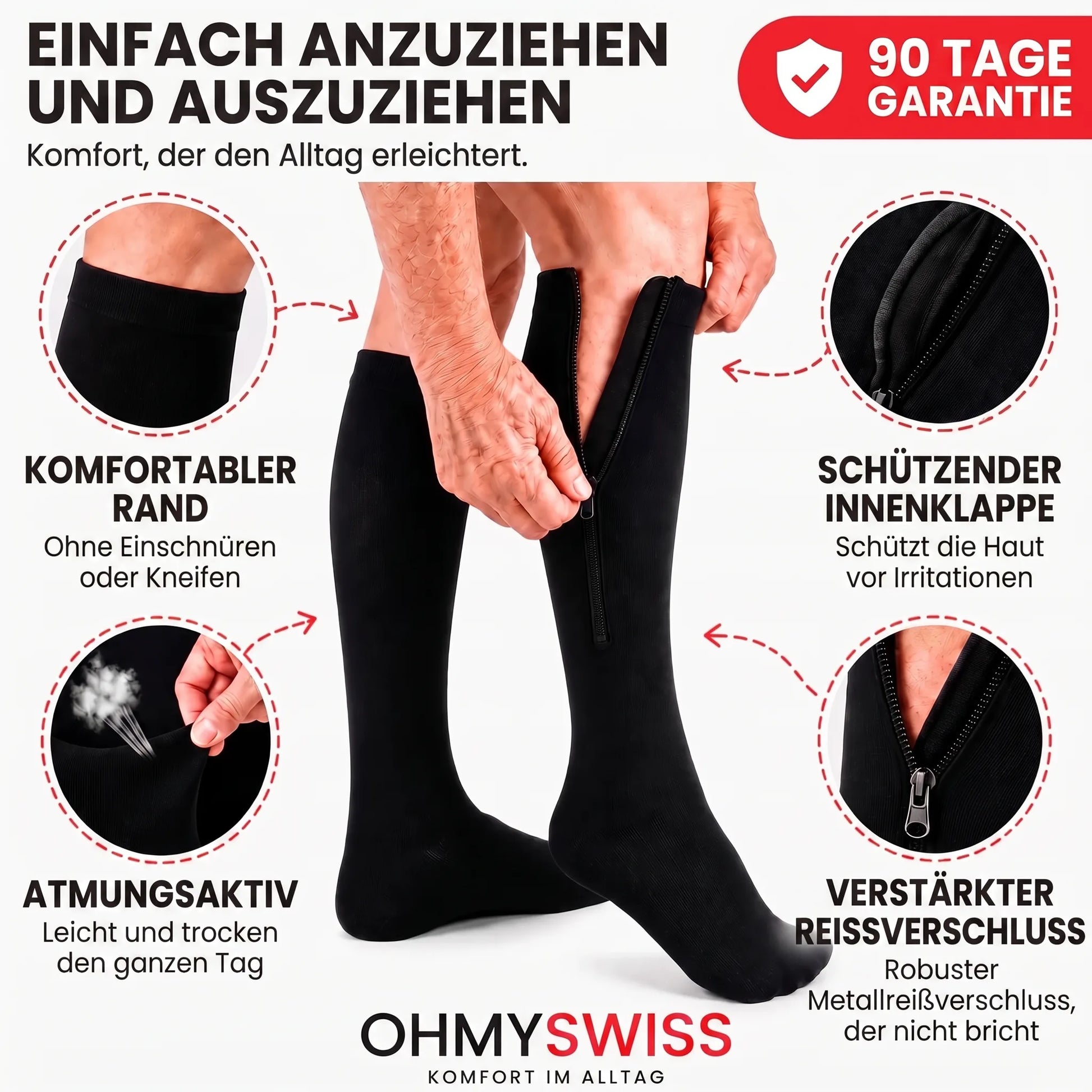 Kompressionsstrümpfe mit Reißverschluss von OHMYSWISS