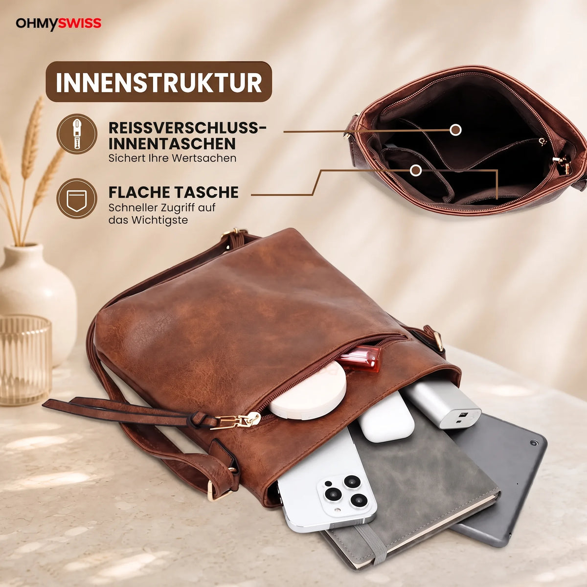 Set da 3 pezzi con borsa Hobo in pelle di lusso OHMYSWISS