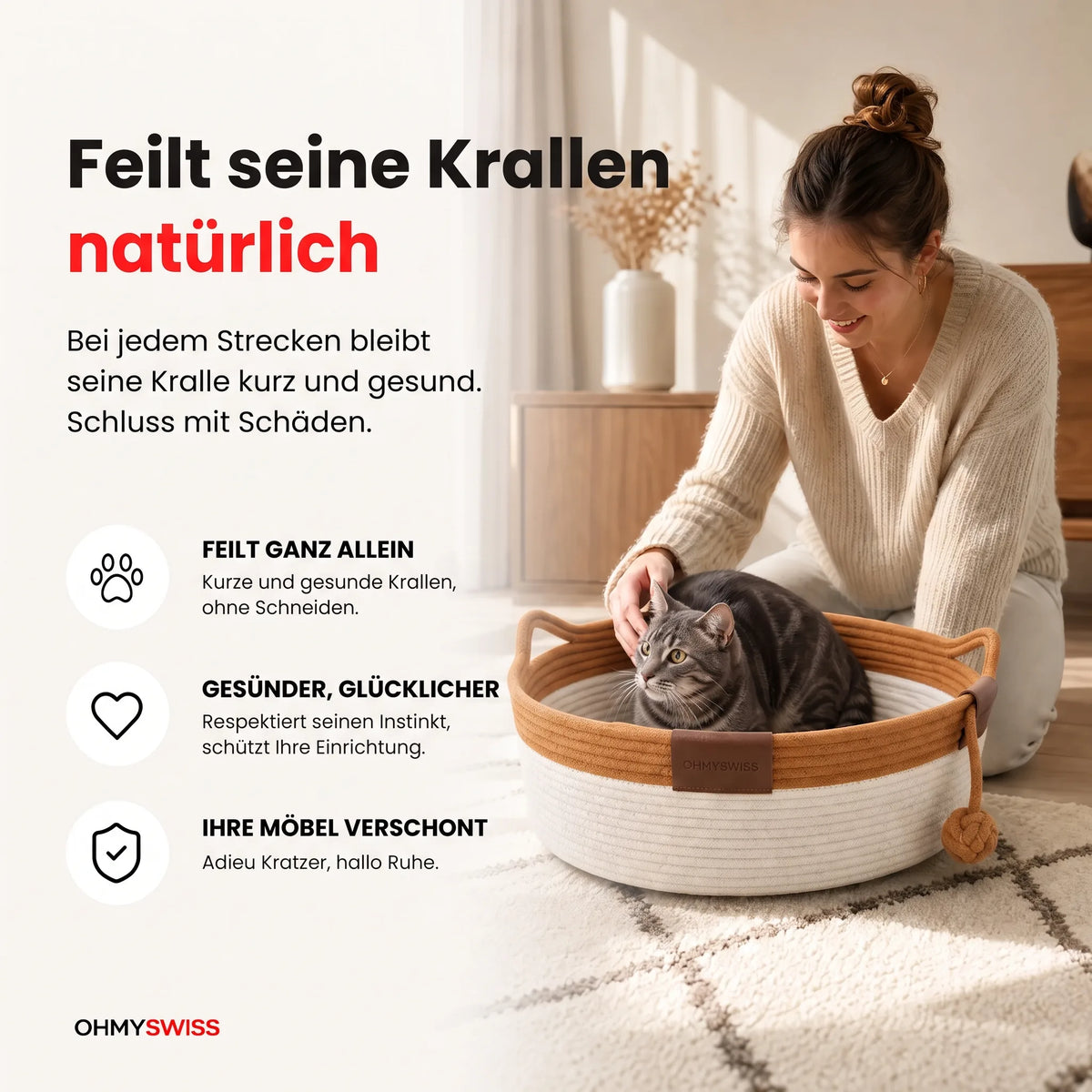 Nidora – Il nido intrecciato a mano che rassicura il vostro gatto OHMYSWISS
