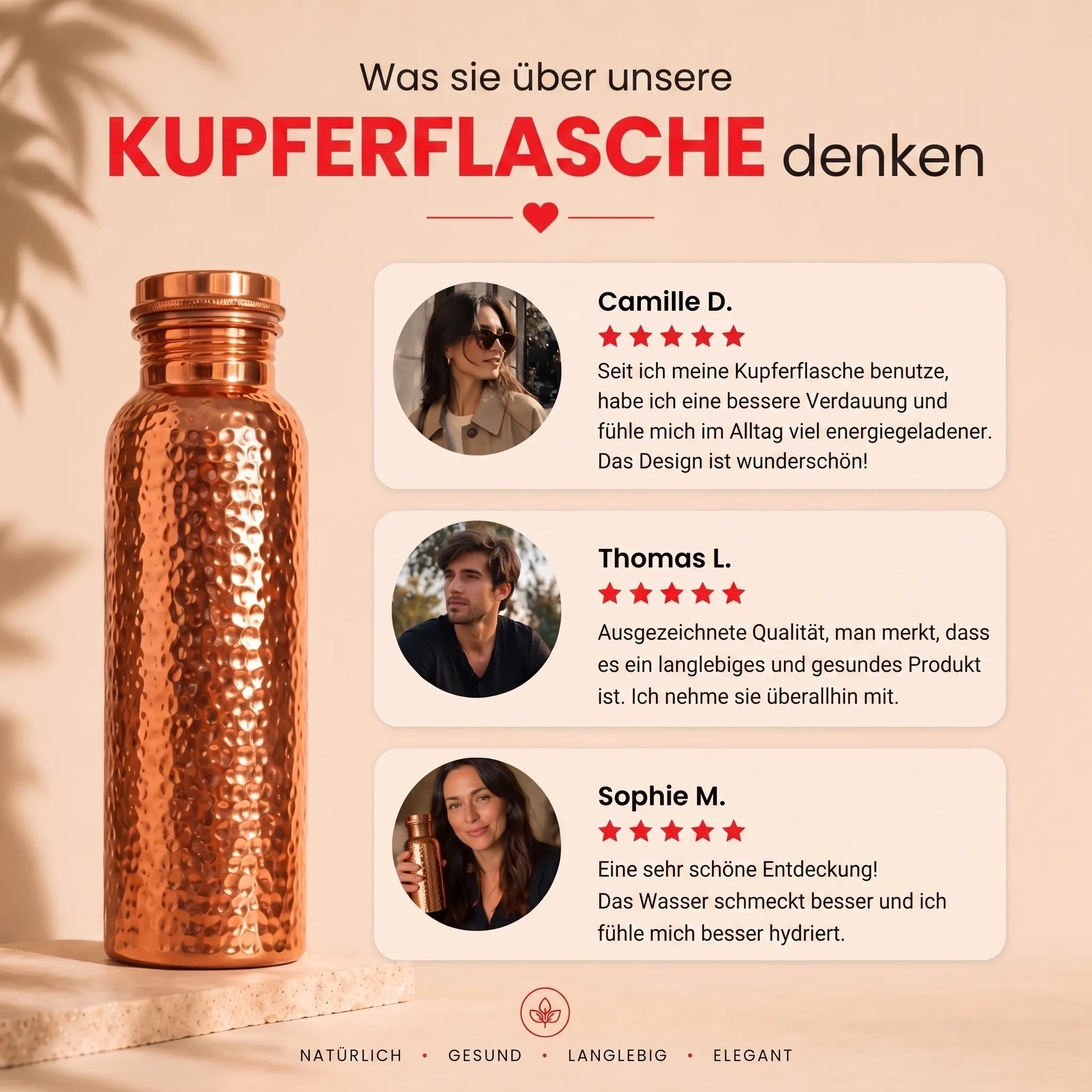 Borraccia in rame puro al 99,9% – Rituale ayurvedico OHMYSWISS