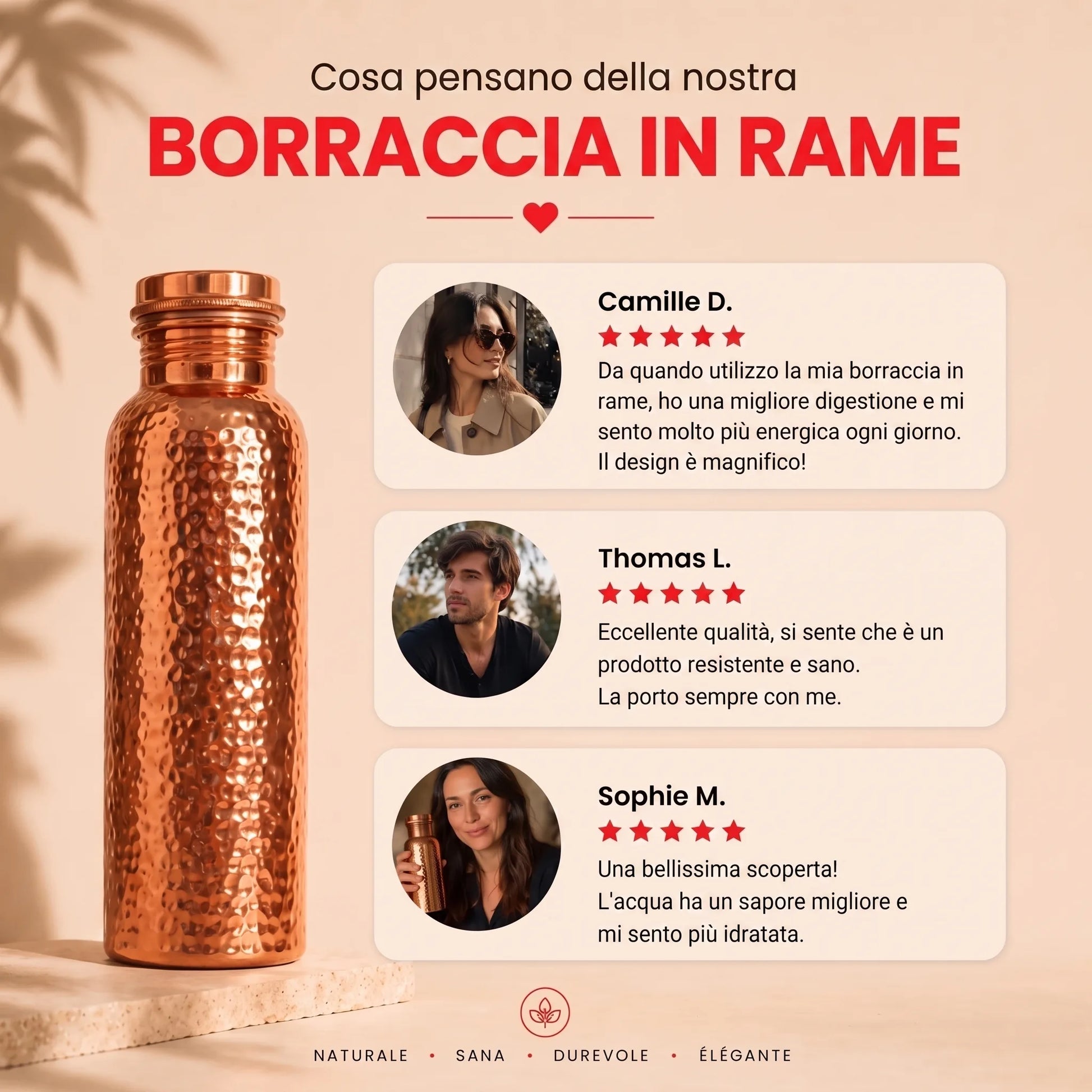 Borraccia in rame puro al 99,9% – Rituale ayurvedico OHMYSWISS