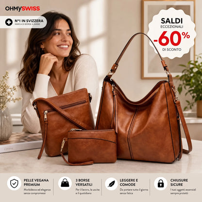 Borsa Hobo in pelle di lusso, 3 pezzi, OHMYSWISS