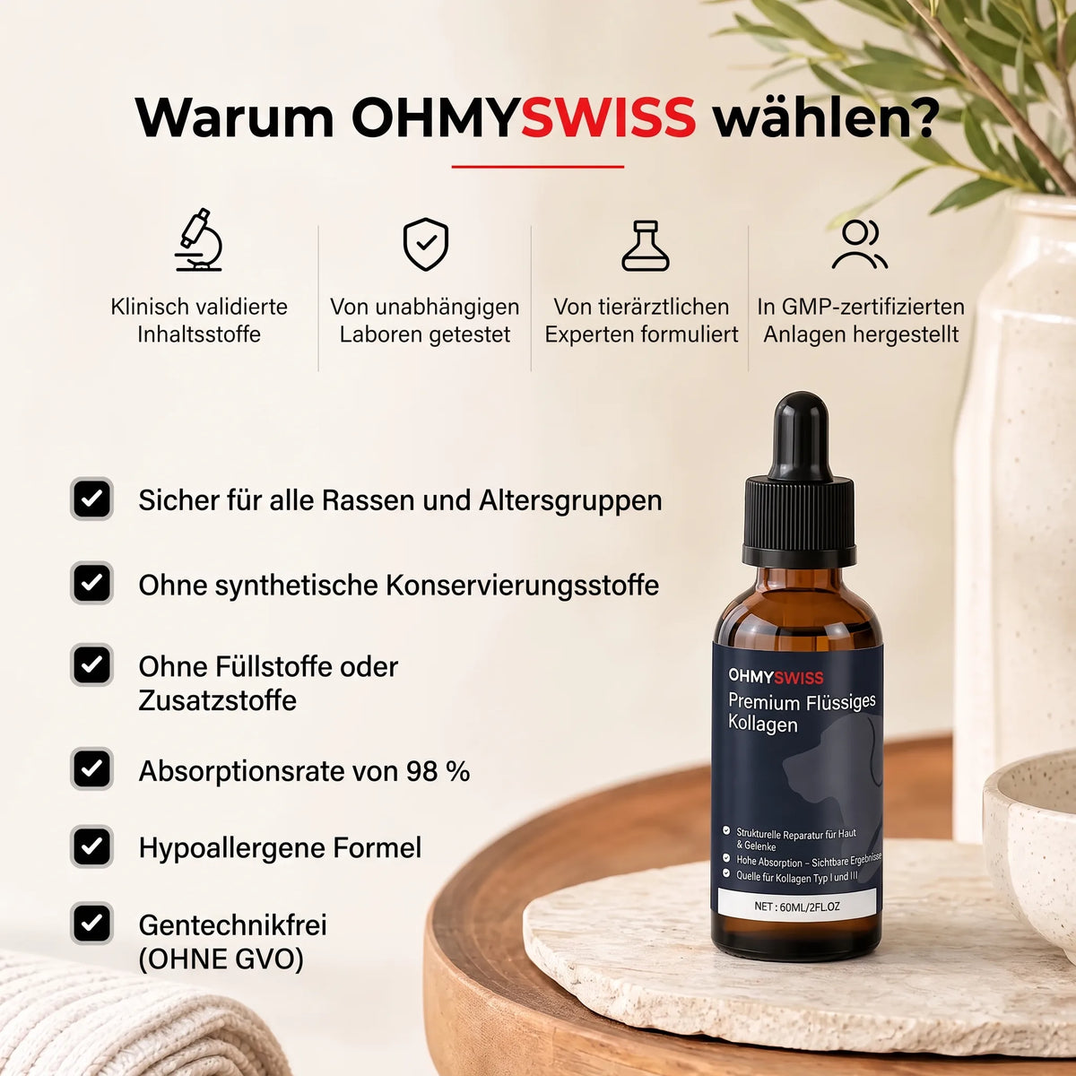 Collagene liquido Premium per cani OHMYSWISS