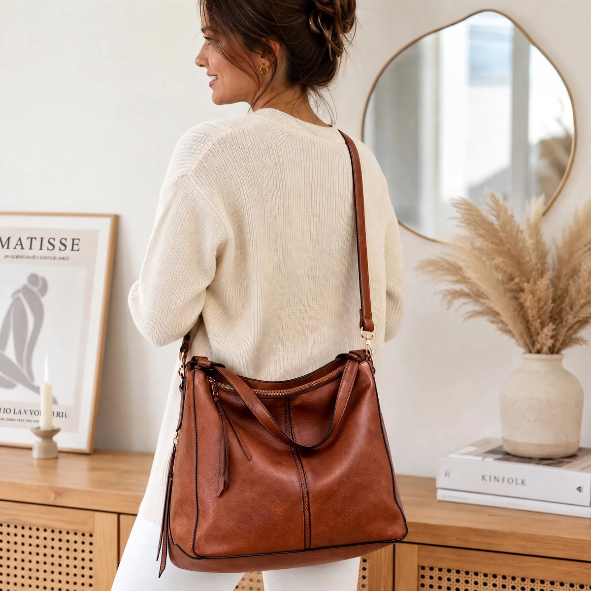 Borsa Hobo in pelle di lusso, 3 pezzi, OHMYSWISS